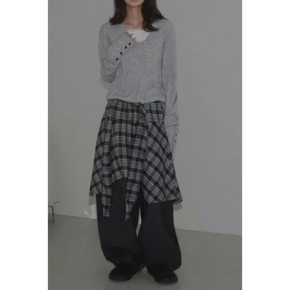 VENUSY｜正韓🇰🇷 - 韓國女裝｜不對稱蝴蝶結格子短裙-細節圖5