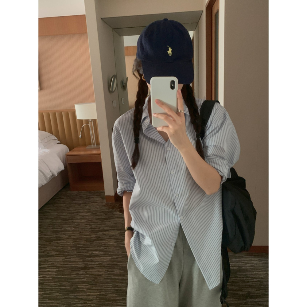 VENUSY｜正韓🇰🇷 - 韓國女裝｜棉質線條長袖襯衫 韓國襯衫-細節圖2