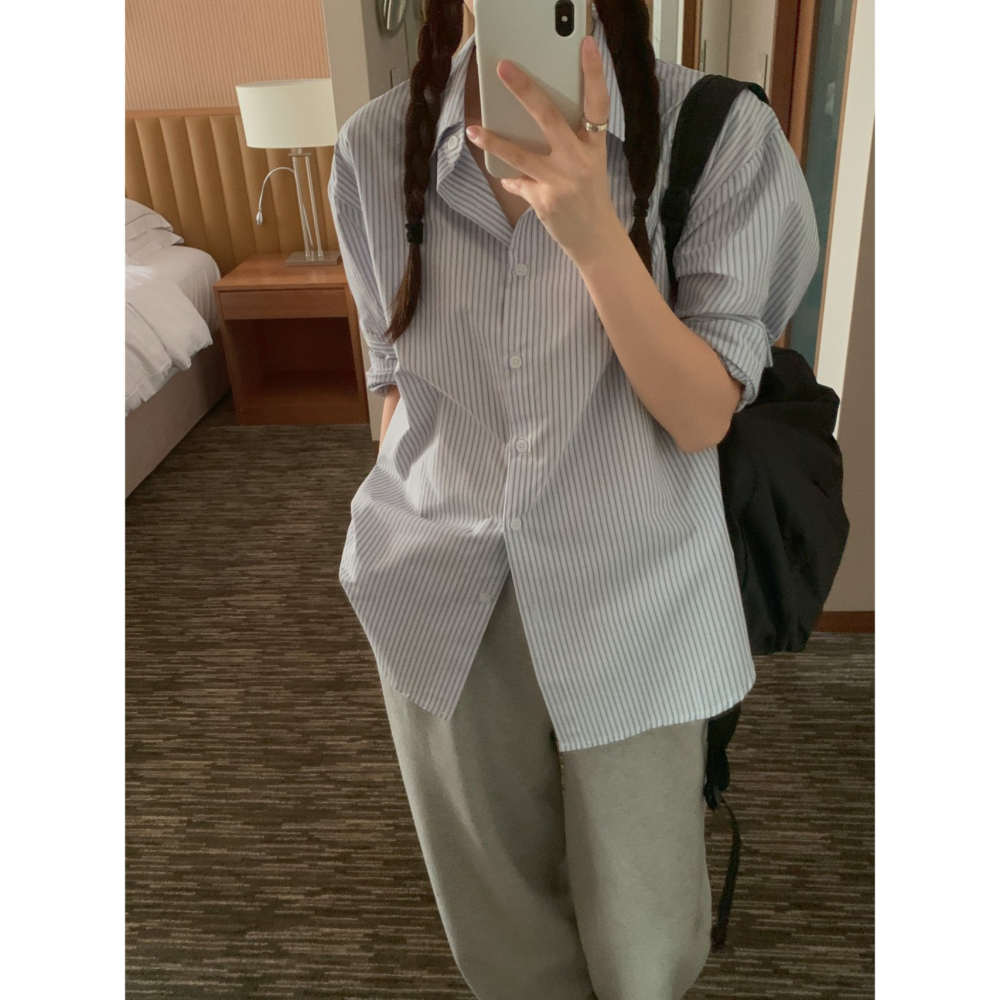 VENUSY｜正韓🇰🇷 - 韓國女裝｜棉質線條長袖襯衫 韓國襯衫-細節圖9