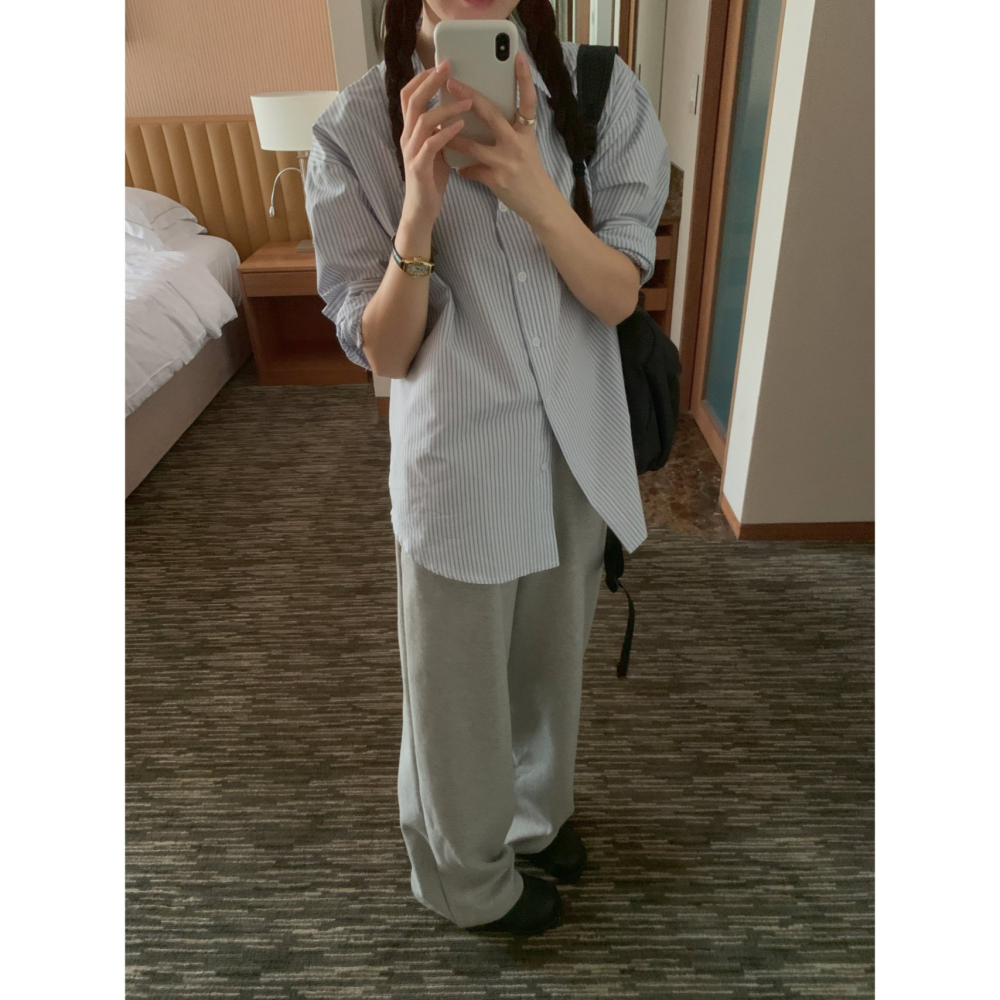 VENUSY｜正韓🇰🇷 - 韓國女裝｜棉質線條長袖襯衫 韓國襯衫-細節圖10
