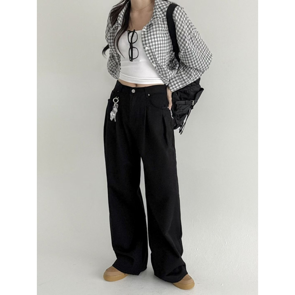 【極簡高級】率性個性寬褲．ᴠɴ｜正韓🇰🇷 - 韓國女裝｜人造絲褶皺寬褲-細節圖2