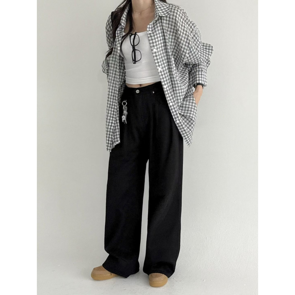 【極簡高級】率性個性寬褲．ᴠɴ｜正韓🇰🇷 - 韓國女裝｜人造絲褶皺寬褲-細節圖3