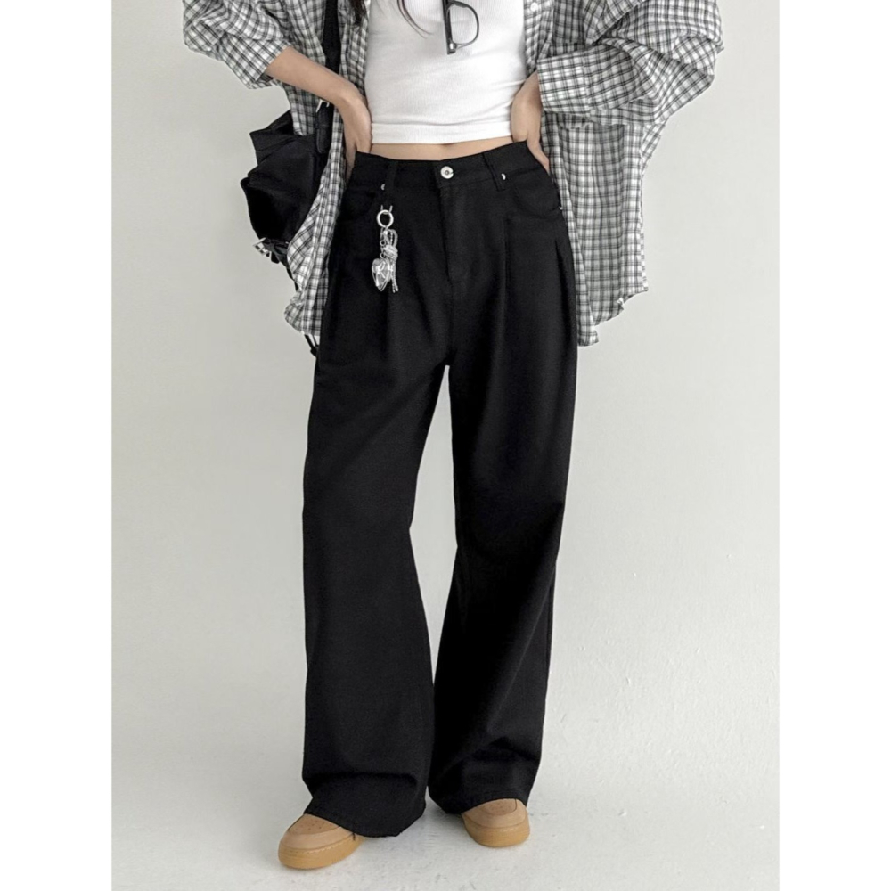 【極簡高級】率性個性寬褲．ᴠɴ｜正韓🇰🇷 - 韓國女裝｜人造絲褶皺寬褲-細節圖4