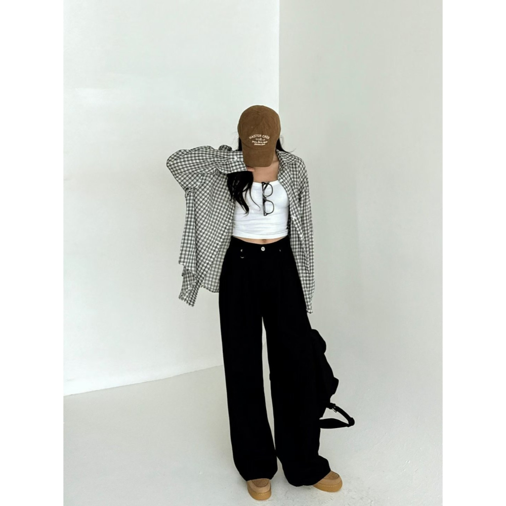 【極簡高級】率性個性寬褲．ᴠɴ｜正韓🇰🇷 - 韓國女裝｜人造絲褶皺寬褲-細節圖6