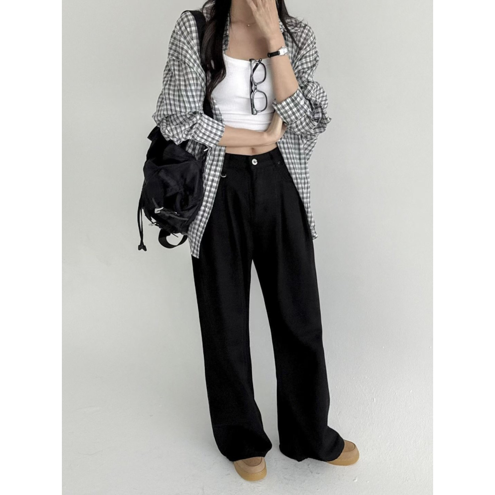 【極簡高級】率性個性寬褲．ᴠɴ｜正韓🇰🇷 - 韓國女裝｜人造絲褶皺寬褲-細節圖7