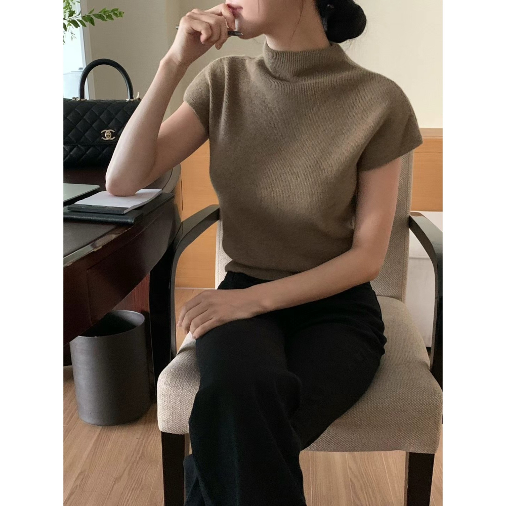 VENUSY｜正韓🇰🇷 - 質感羊毛✓ 韓國女裝｜喀什米爾羊毛半中高領針織上衣-細節圖2