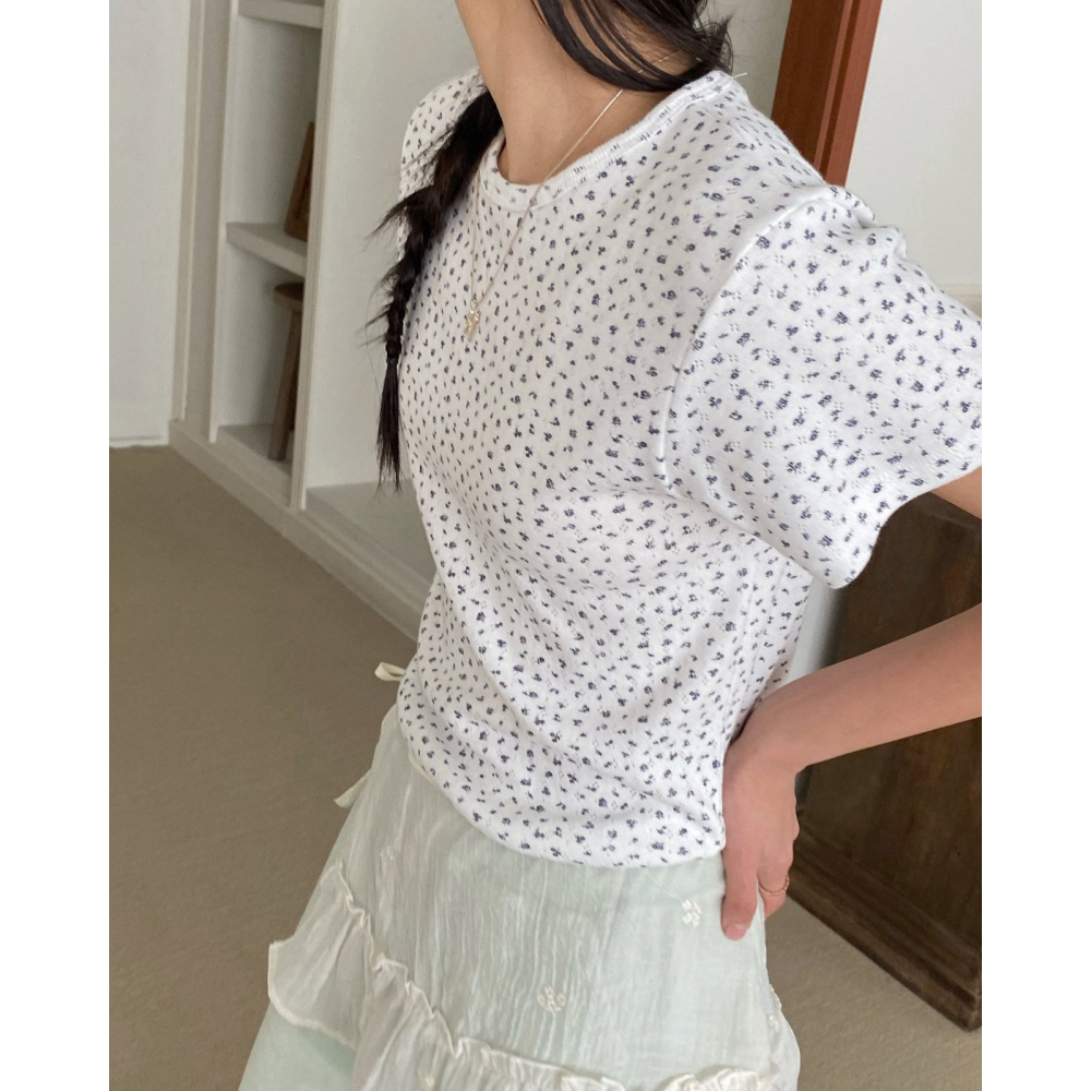 VENUSY｜正韓🇰🇷 - 不易皺親膚☀ 韓國女裝｜棉質混紡小花T恤 韓國T恤-細節圖5