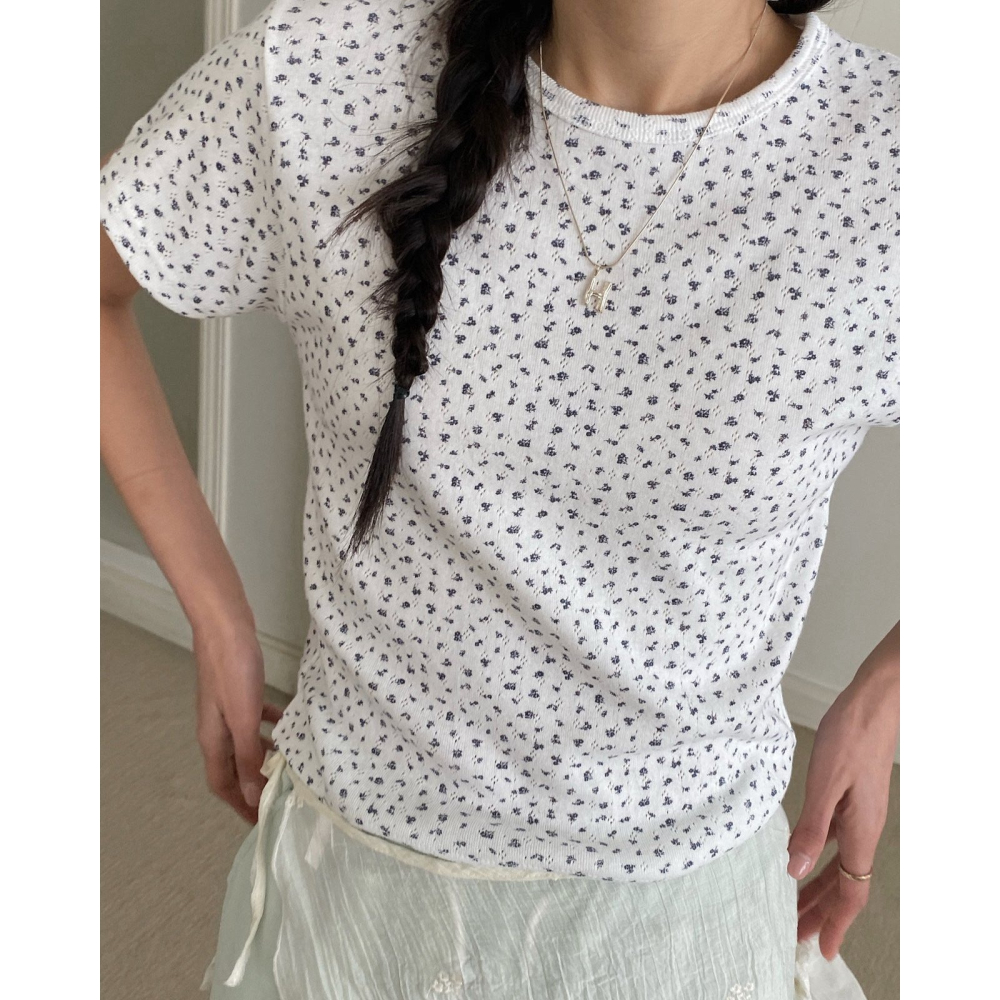 VENUSY｜正韓🇰🇷 - 不易皺親膚☀ 韓國女裝｜棉質混紡小花T恤 韓國T恤-細節圖6