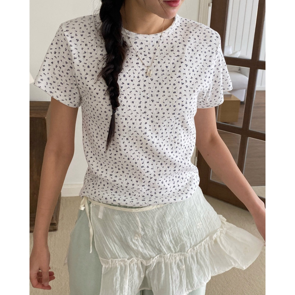 VENUSY｜正韓🇰🇷 - 不易皺親膚☀ 韓國女裝｜棉質混紡小花T恤 韓國T恤-細節圖8