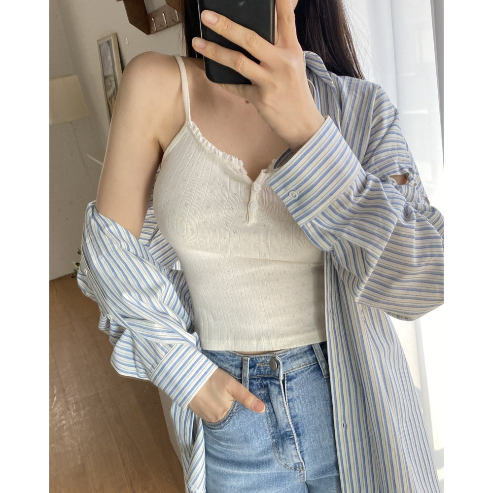 VENUSY｜正韓🇰🇷 - 𝟷𝟶𝟶%棉☀ 韓國女裝｜純棉鏤空蕾絲背心-細節圖5