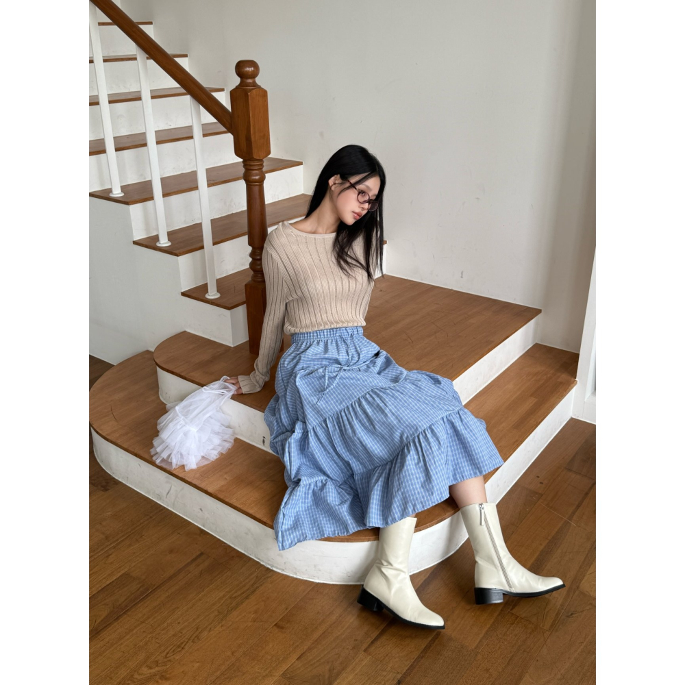 【高腰顯瘦】層次感文青必備．ᴠɴ｜正韓🇰🇷 - 韓國女裝｜復古格紋長裙-細節圖8