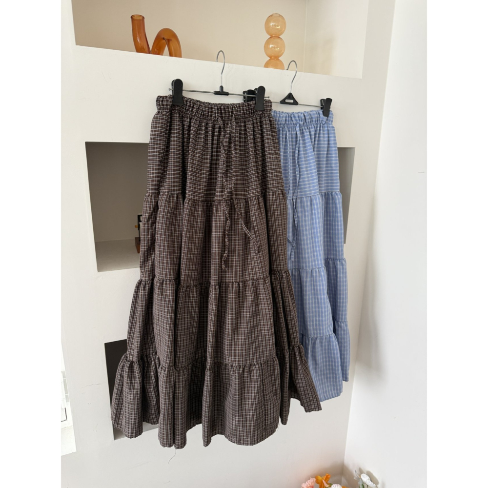 【高腰顯瘦】層次感文青必備．ᴠɴ｜正韓🇰🇷 - 韓國女裝｜復古格紋長裙-細節圖11