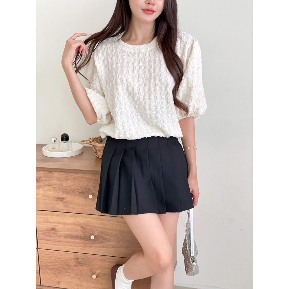 【氣質顯瘦】減齡女神糖果泡芙T．ᴠɴ｜正韓🇰🇷 - 韓國女裝｜立體織紋澎袖上衣-細節圖4