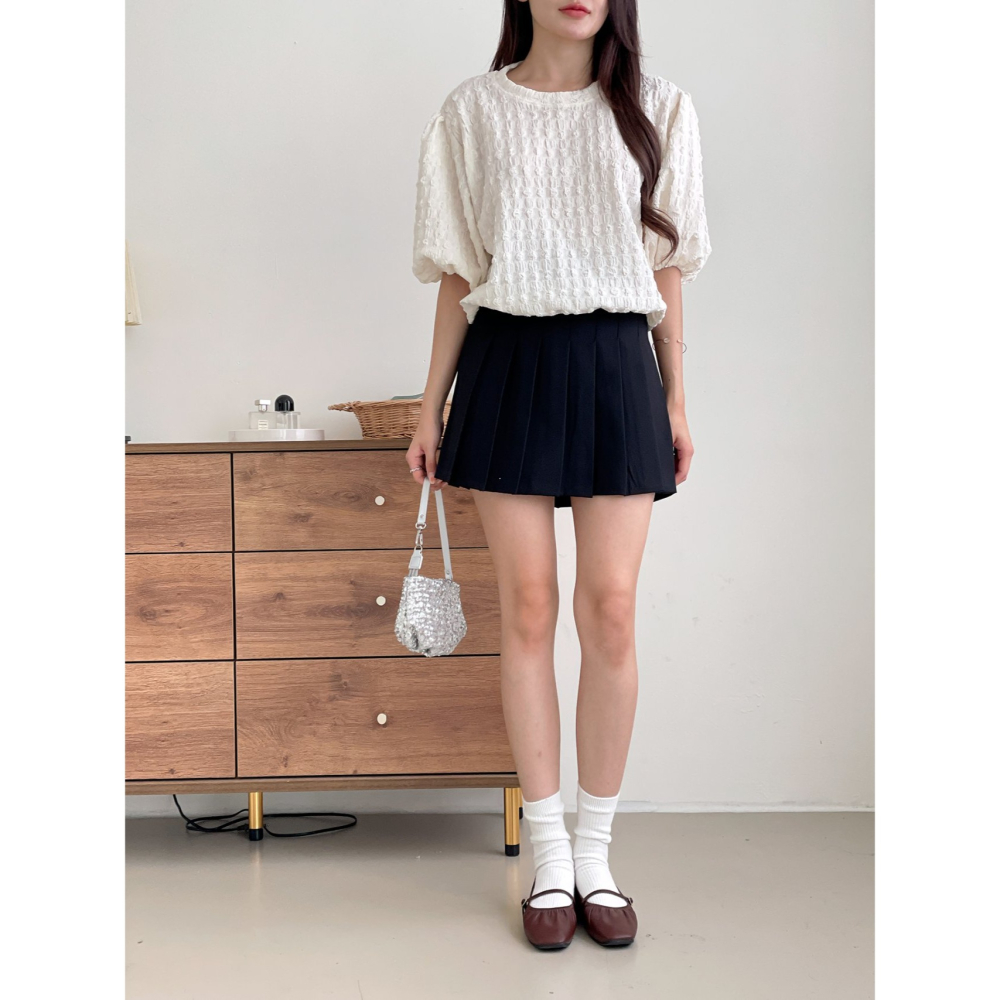 【氣質顯瘦】減齡女神糖果泡芙T．ᴠɴ｜正韓🇰🇷 - 韓國女裝｜立體織紋澎袖上衣-細節圖8