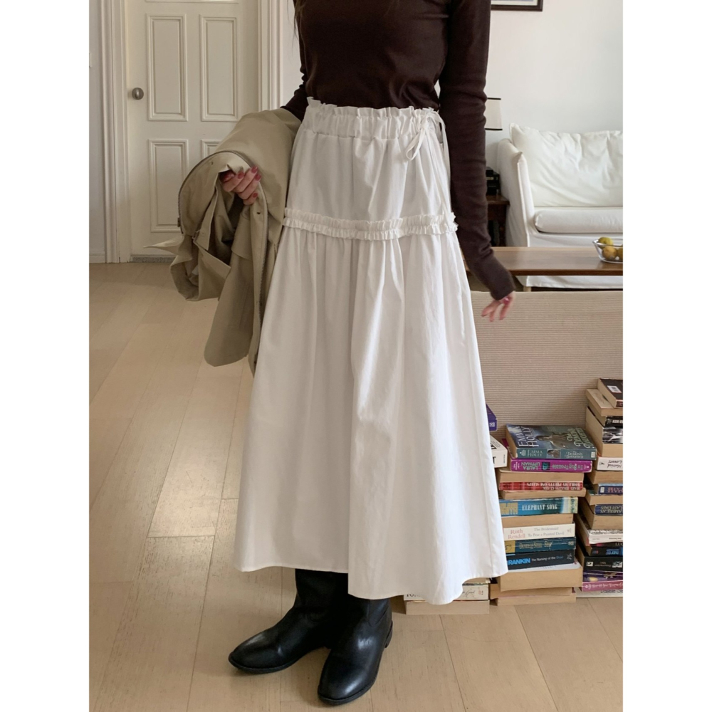 【高腰顯瘦】漫步女神 文青長裙．ᴠɴ｜正韓🇰🇷 - 韓國女裝｜純棉荷葉邊長裙-細節圖7