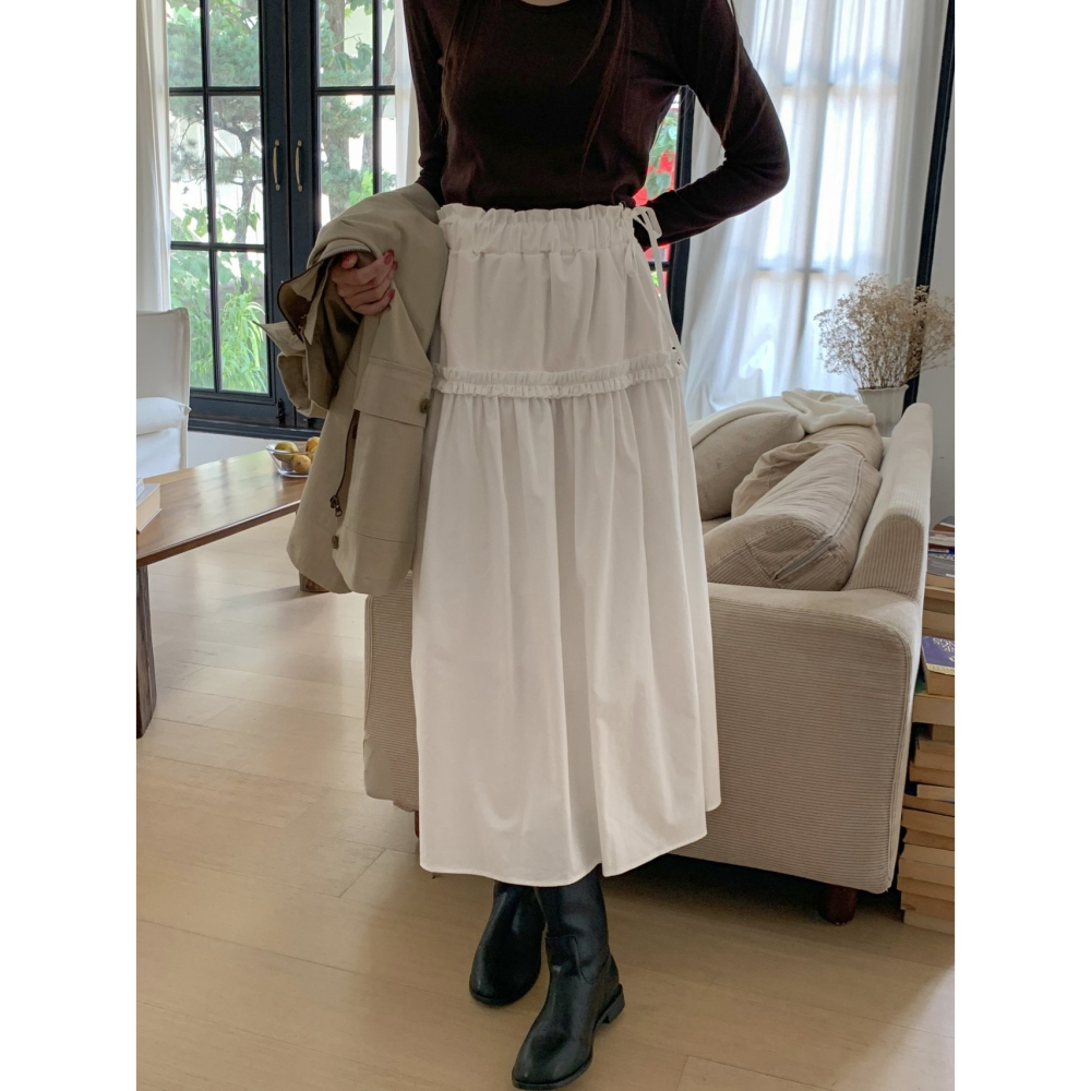 【高腰顯瘦】漫步女神 文青長裙．ᴠɴ｜正韓🇰🇷 - 韓國女裝｜純棉荷葉邊長裙-細節圖9