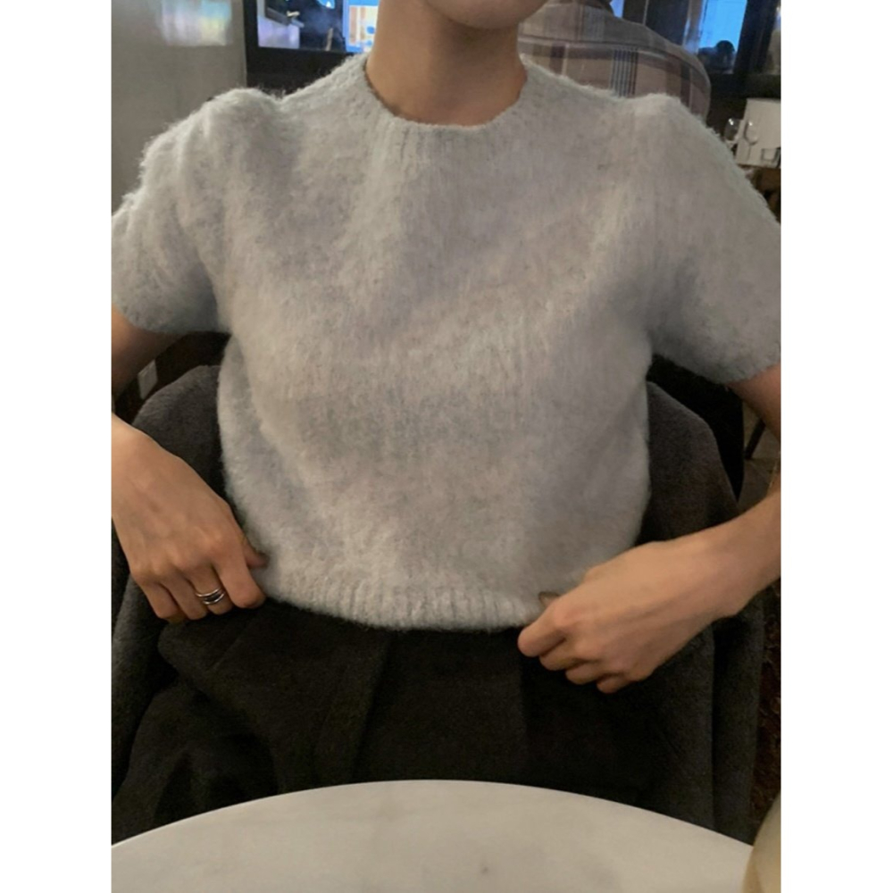VENUSY｜正韓🇰🇷 - 羊毛暖暖☃ 韓國女裝｜羊毛泰迪短袖針織衫-細節圖2