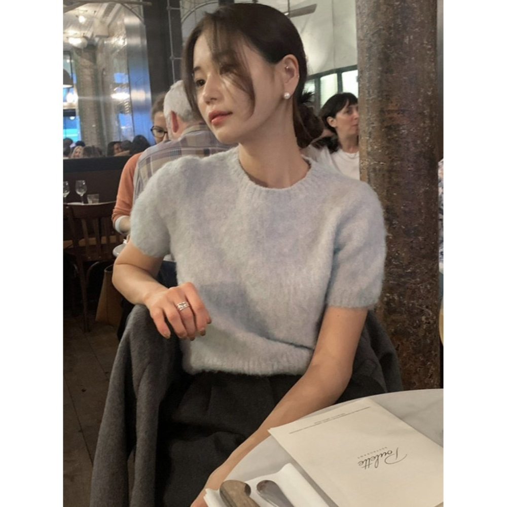 VENUSY｜正韓🇰🇷 - 羊毛暖暖☃ 韓國女裝｜羊毛泰迪短袖針織衫-細節圖3