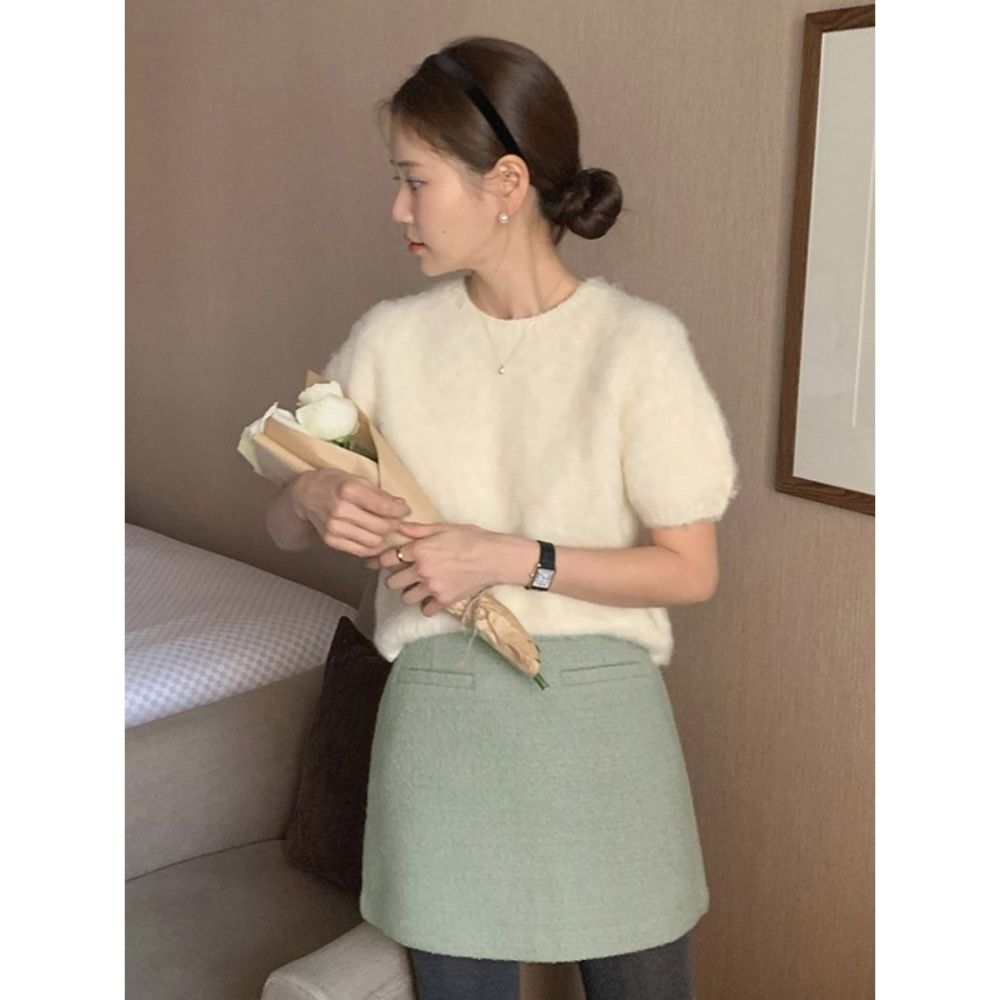 VENUSY｜正韓🇰🇷 - 羊毛暖暖☃ 韓國女裝｜羊毛泰迪短袖針織衫-細節圖5
