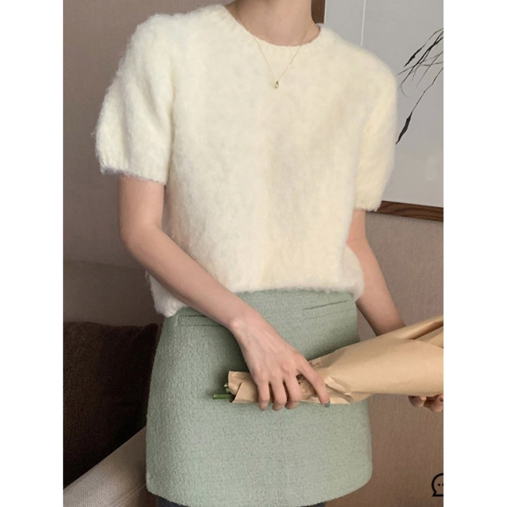 VENUSY｜正韓🇰🇷 - 羊毛暖暖☃ 韓國女裝｜羊毛泰迪短袖針織衫-細節圖6