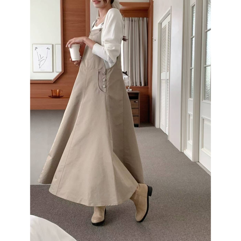 【優雅修身】吊帶長洋裝 韓國洋裝．ᴠɴ｜正韓🇰🇷 - 韓國女裝｜吊帶傘擺長洋裝 韓國洋裝-細節圖3