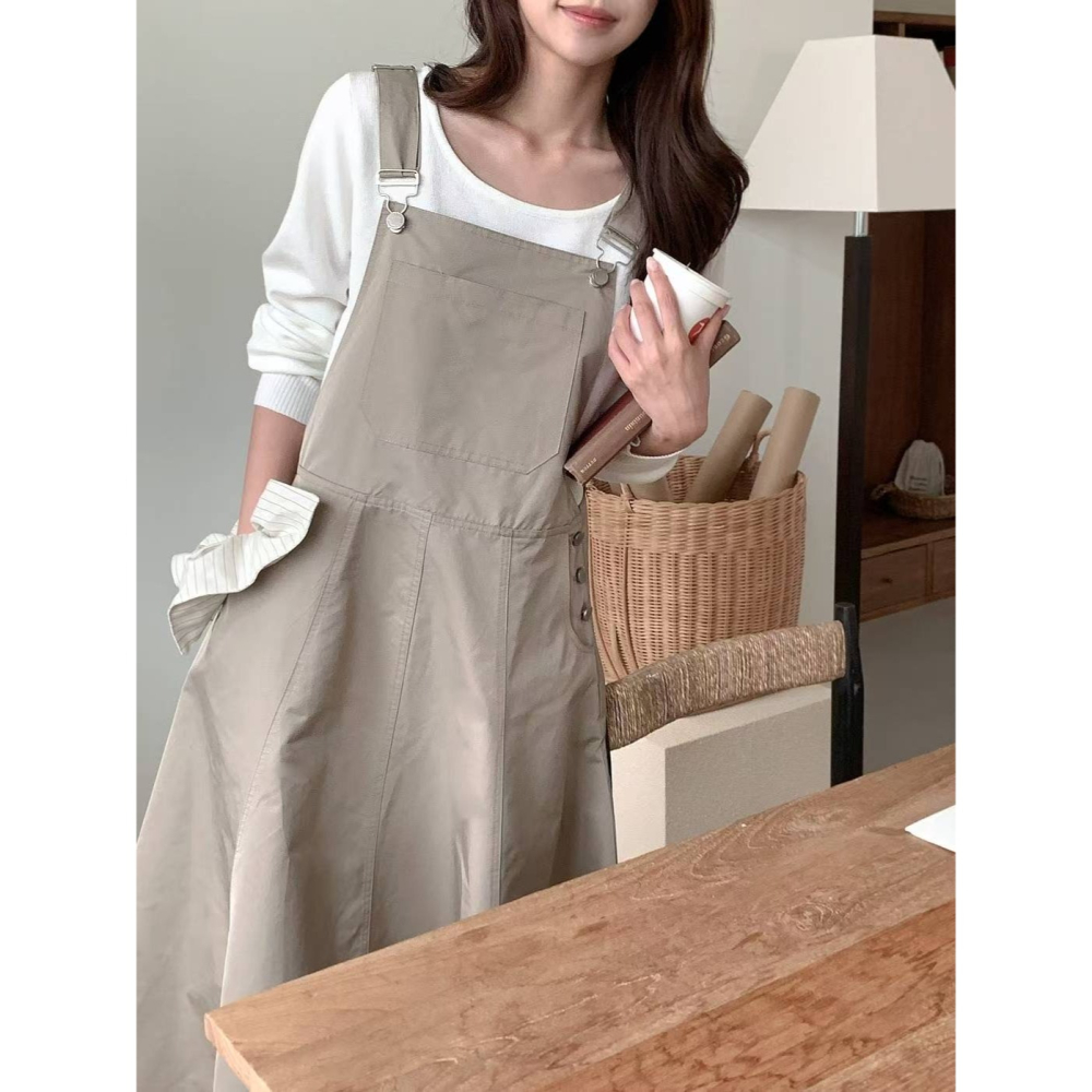 【優雅修身】吊帶長洋裝 韓國洋裝．ᴠɴ｜正韓🇰🇷 - 韓國女裝｜吊帶傘擺長洋裝 韓國洋裝-細節圖5