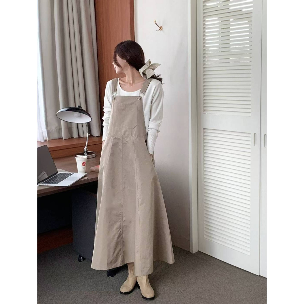 【優雅修身】吊帶長洋裝 韓國洋裝．ᴠɴ｜正韓🇰🇷 - 韓國女裝｜吊帶傘擺長洋裝 韓國洋裝-細節圖6