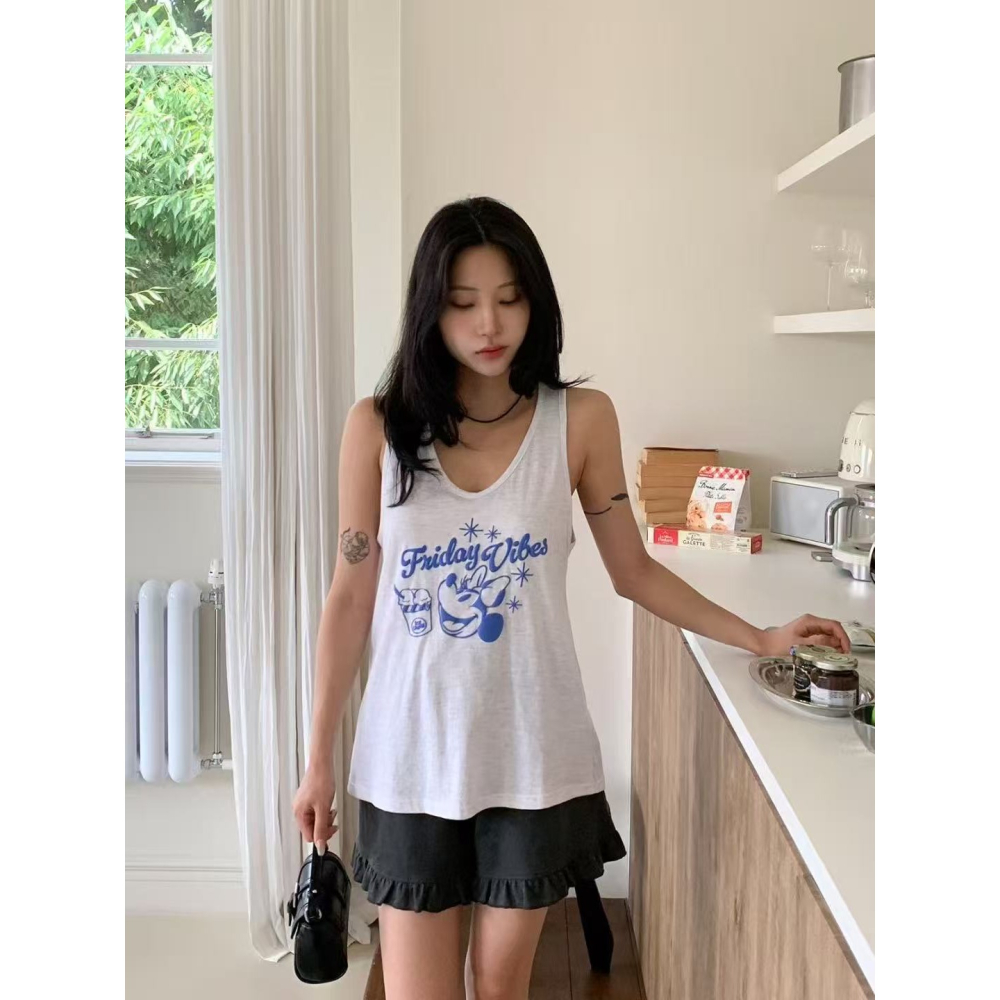 【𝟷𝟶𝟶%棉】冰涼無袖背心．ᴠɴ｜正韓🇰🇷 - 正版迪士尼☀ 韓國女裝｜純棉米妮冰涼無袖背心-細節圖4