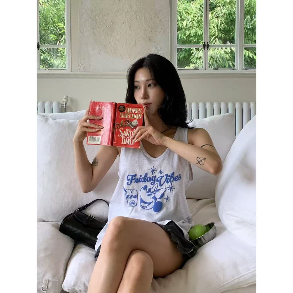 【𝟷𝟶𝟶%棉】冰涼無袖背心．ᴠɴ｜正韓🇰🇷 - 正版迪士尼☀ 韓國女裝｜純棉米妮冰涼無袖背心-細節圖5