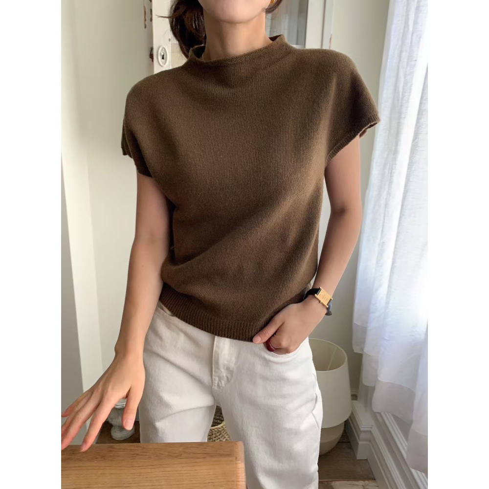 【羊毛親膚】中高領簡約上衣．ᴠɴ｜正韓🇰🇷 - 韓國女裝｜羊毛混紡中高領短袖上衣-細節圖7