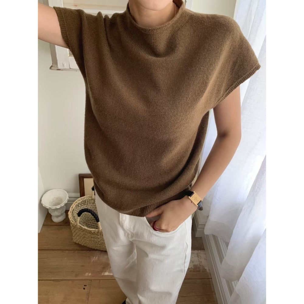 【羊毛親膚】中高領簡約上衣．ᴠɴ｜正韓🇰🇷 - 韓國女裝｜羊毛混紡中高領短袖上衣-細節圖9