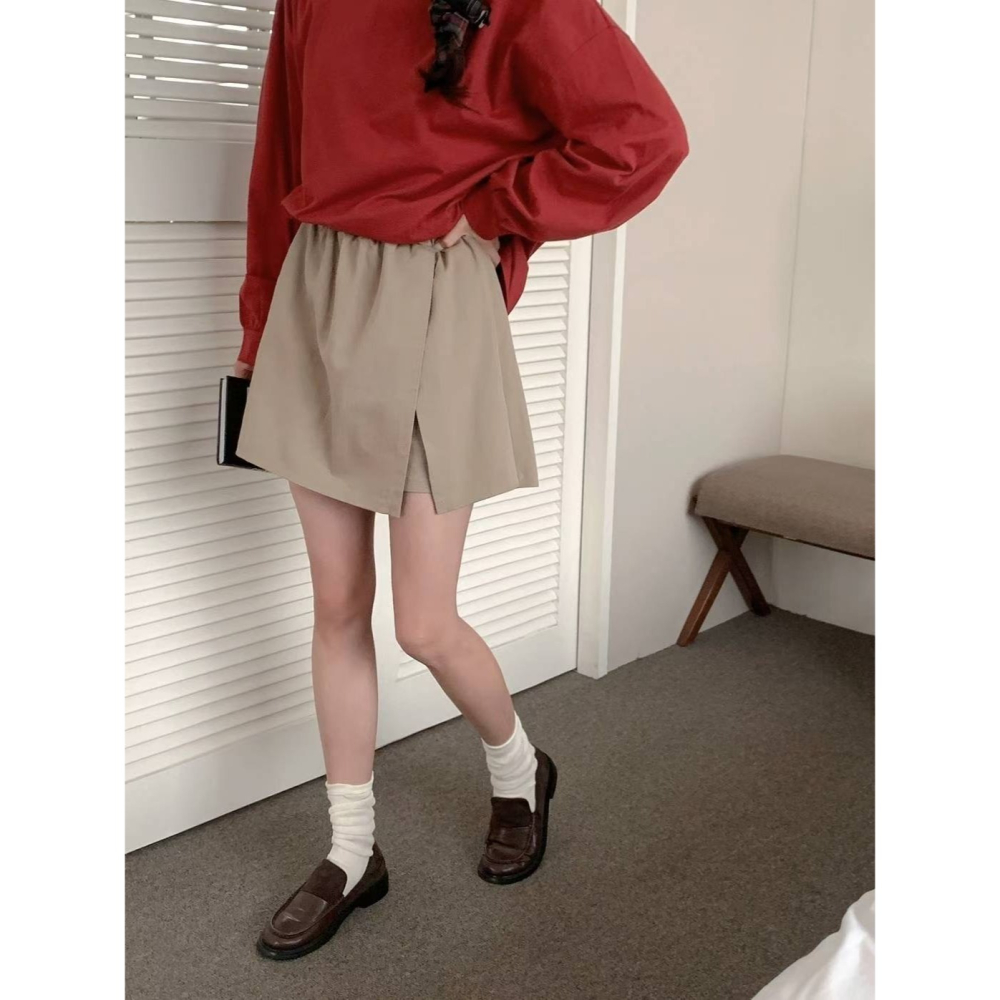 【𝟷𝟶𝟶%棉】百搭休閒高腰褲裙．ᴠɴ｜正韓🇰🇷 - 韓國女裝｜純棉側開衩褲裙-細節圖2