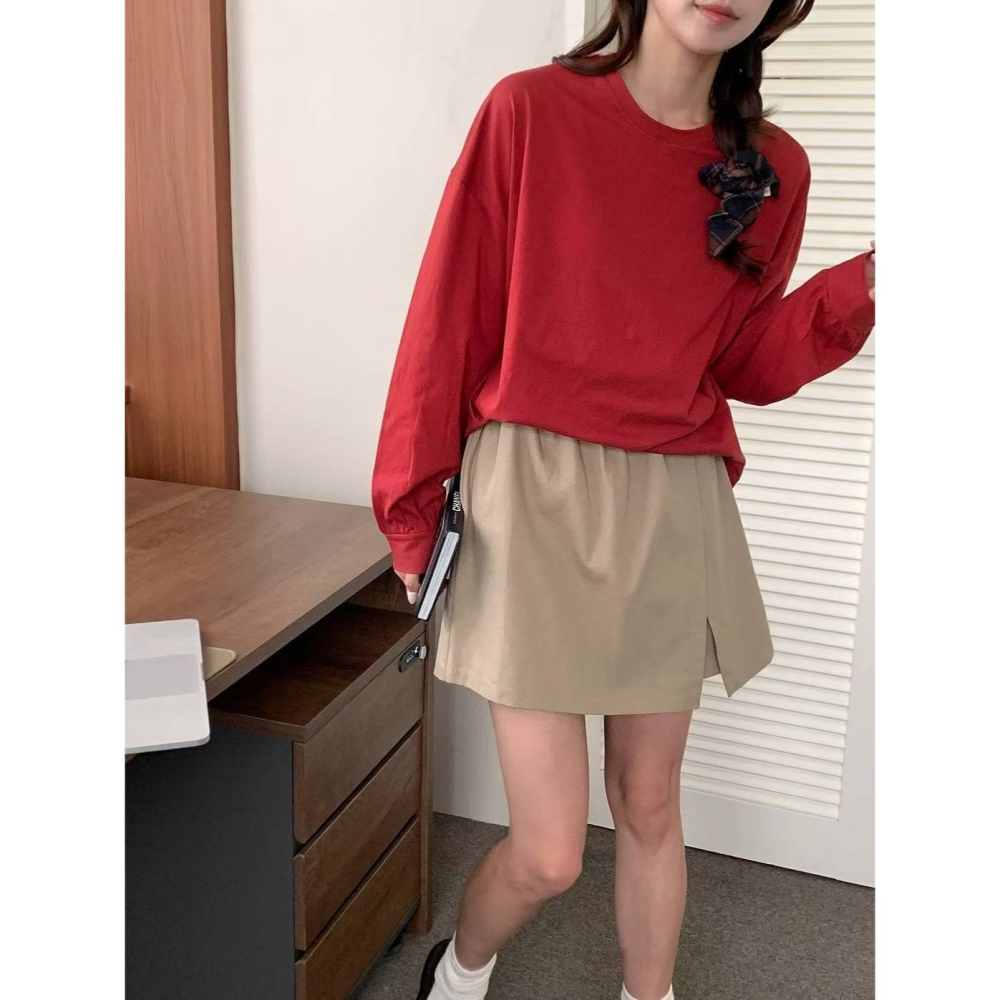 【𝟷𝟶𝟶%棉】百搭休閒高腰褲裙．ᴠɴ｜正韓🇰🇷 - 韓國女裝｜純棉側開衩褲裙-細節圖3