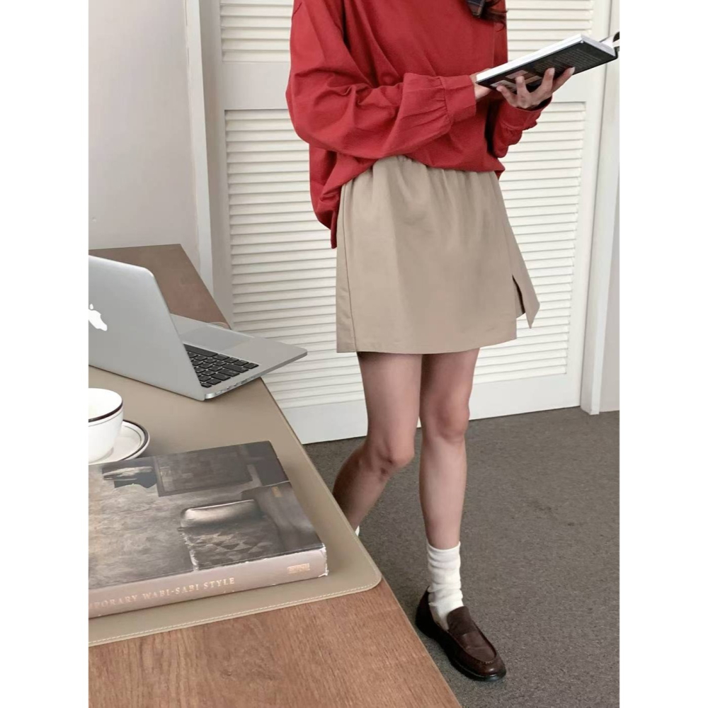 【𝟷𝟶𝟶%棉】百搭休閒高腰褲裙．ᴠɴ｜正韓🇰🇷 - 韓國女裝｜純棉側開衩褲裙-細節圖4