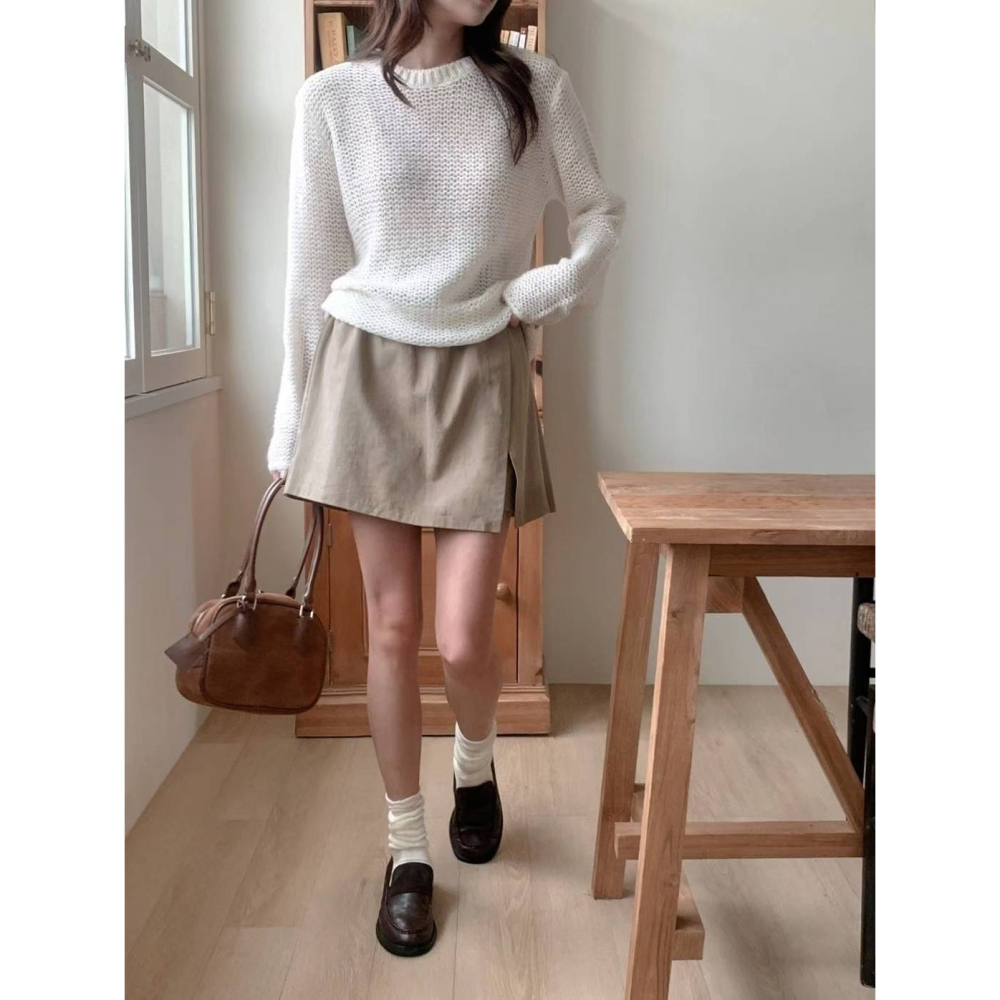 【𝟷𝟶𝟶%棉】百搭休閒高腰褲裙．ᴠɴ｜正韓🇰🇷 - 韓國女裝｜純棉側開衩褲裙-細節圖5