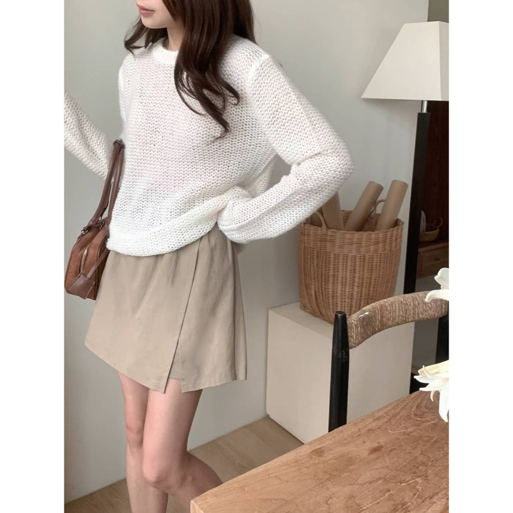 【𝟷𝟶𝟶%棉】百搭休閒高腰褲裙．ᴠɴ｜正韓🇰🇷 - 韓國女裝｜純棉側開衩褲裙-細節圖6