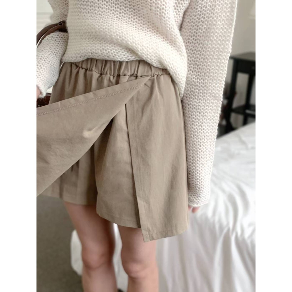 【𝟷𝟶𝟶%棉】百搭休閒高腰褲裙．ᴠɴ｜正韓🇰🇷 - 韓國女裝｜純棉側開衩褲裙-細節圖9