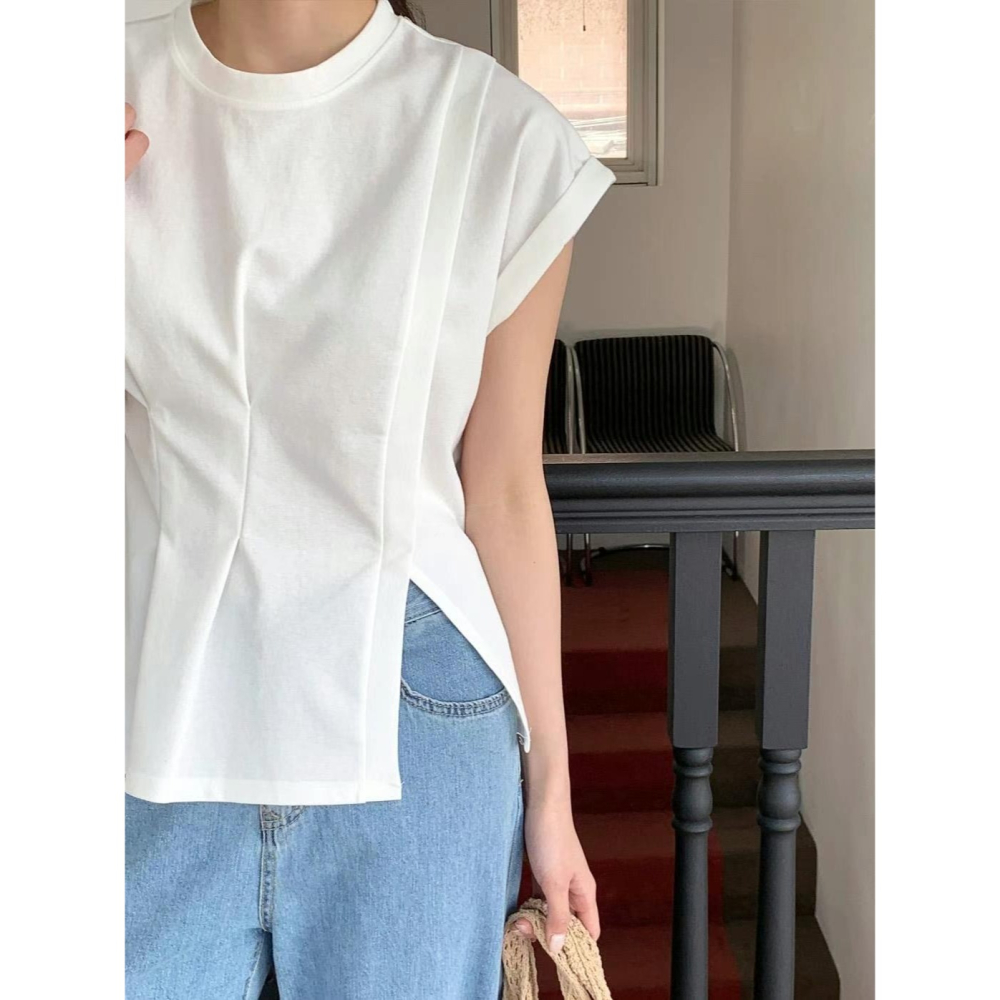 VENUSY｜正韓🇰🇷 - 韓國女裝｜摺痕側開衩T恤 韓國T恤-細節圖7