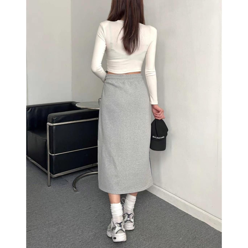 VENUSY｜正韓🇰🇷 - 純棉透氣舒適☀ 韓國女裝｜純棉牛仔棉疊搭中長裙-細節圖5