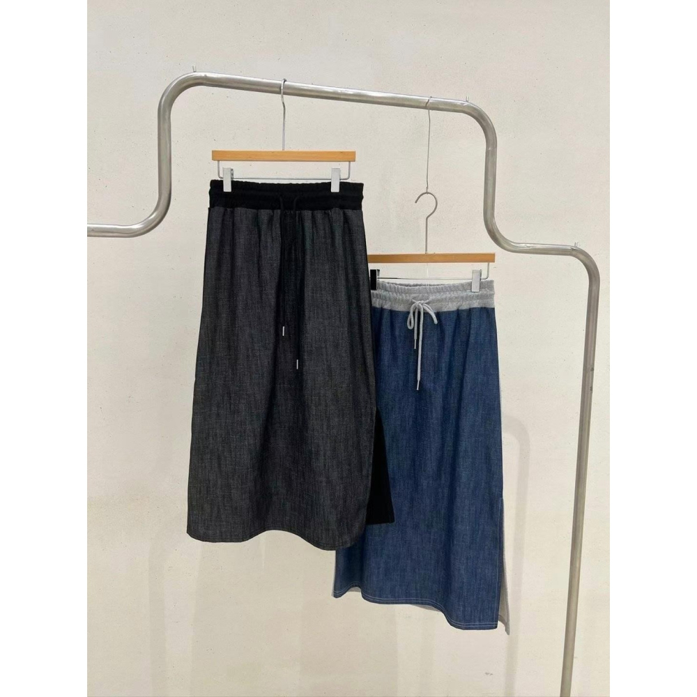 VENUSY｜正韓🇰🇷 - 純棉透氣舒適☀ 韓國女裝｜純棉牛仔棉疊搭中長裙-細節圖6