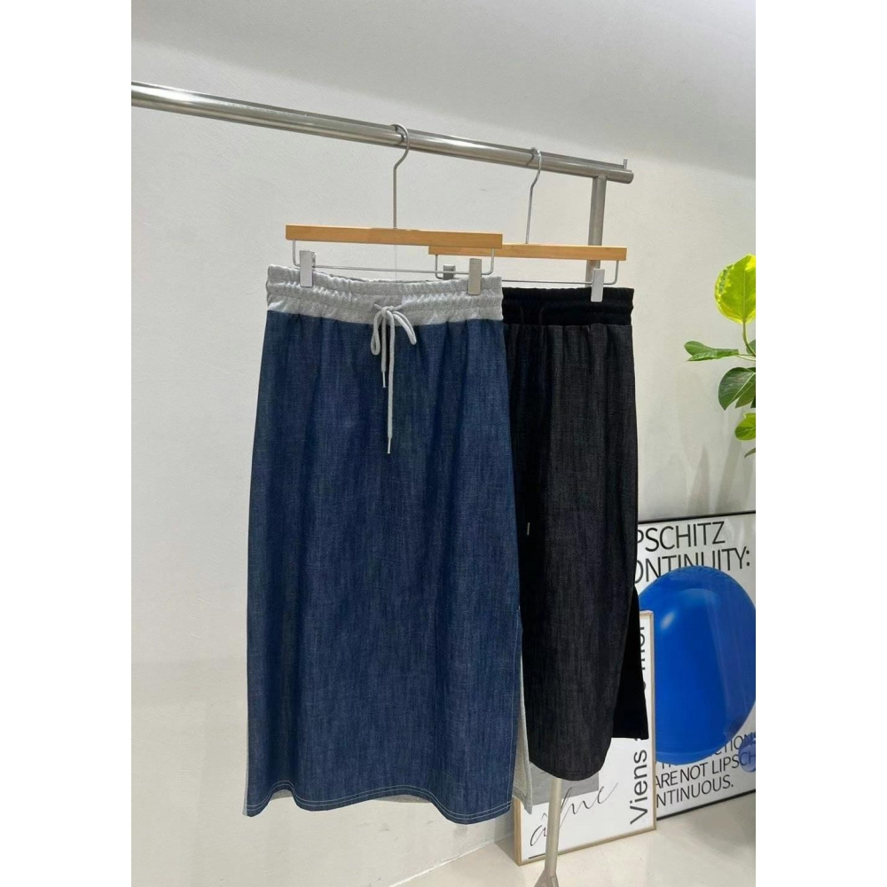 VENUSY｜正韓🇰🇷 - 純棉透氣舒適☀ 韓國女裝｜純棉牛仔棉疊搭中長裙-細節圖8