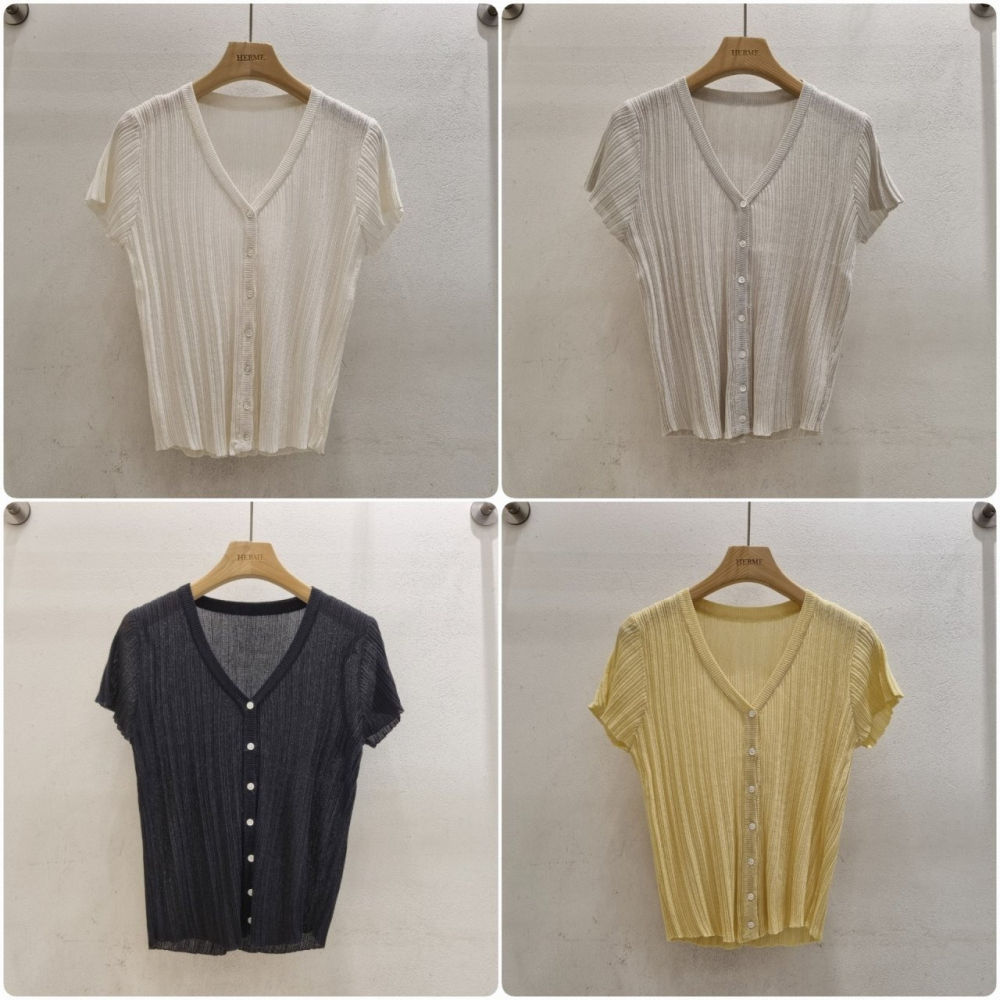 VENUSY｜正韓🇰🇷 - 遮臂顯瘦✓ 韓國女裝｜短袖褶皺V領針織衫 小外套-細節圖6