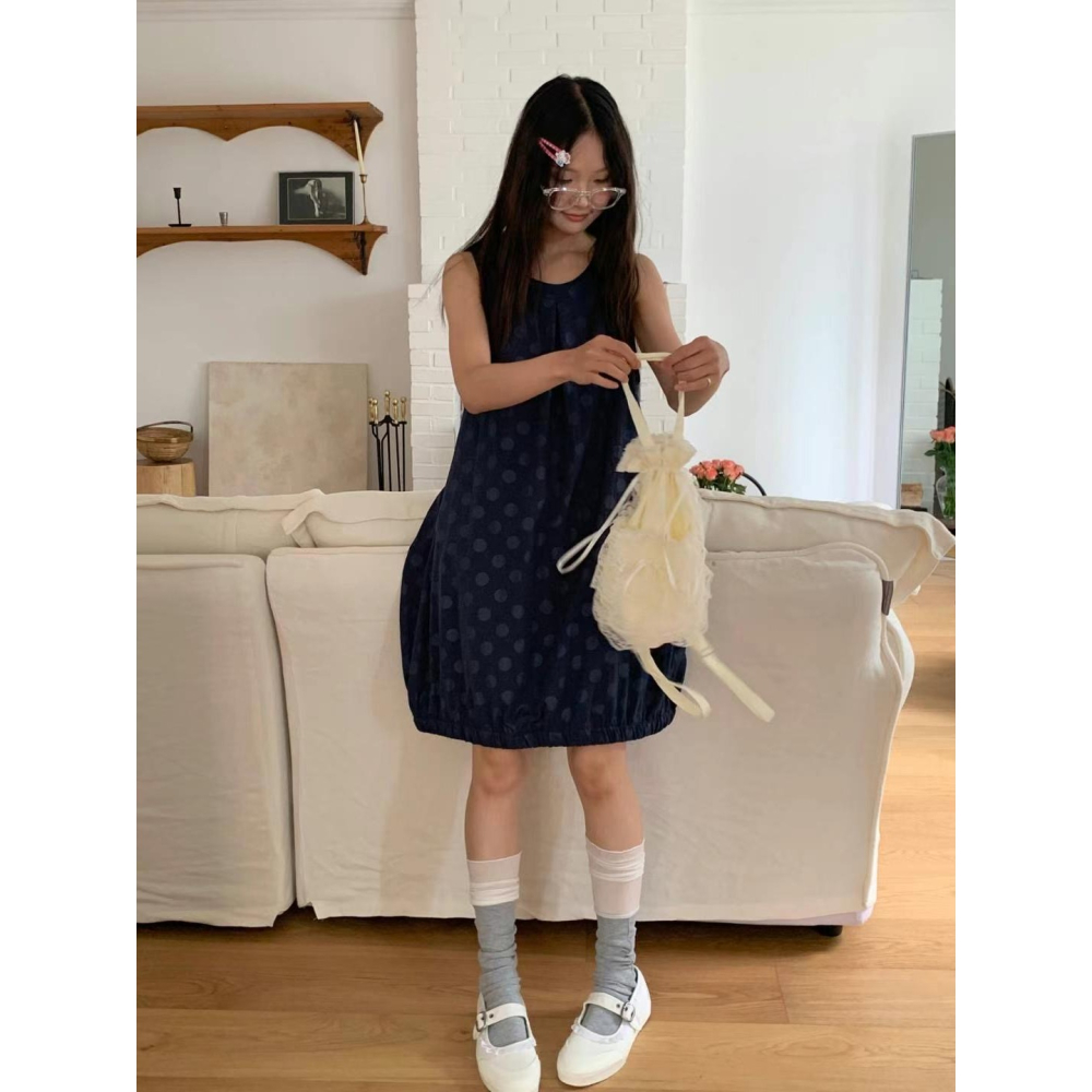 VENUSY｜正韓🇰🇷 - 韓國女裝｜圓點無袖南瓜洋裝 韓國洋裝-細節圖5
