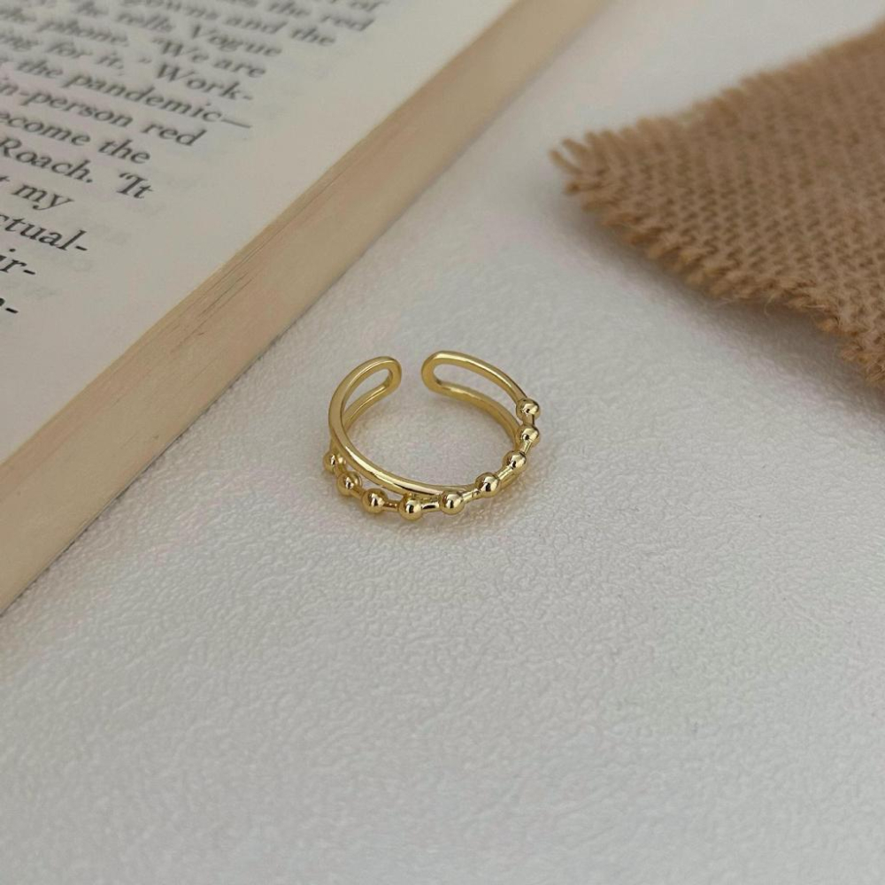 VENUSY | S925純銀鍍18k金｜永恆界線・圓珠銀戒-細節圖4