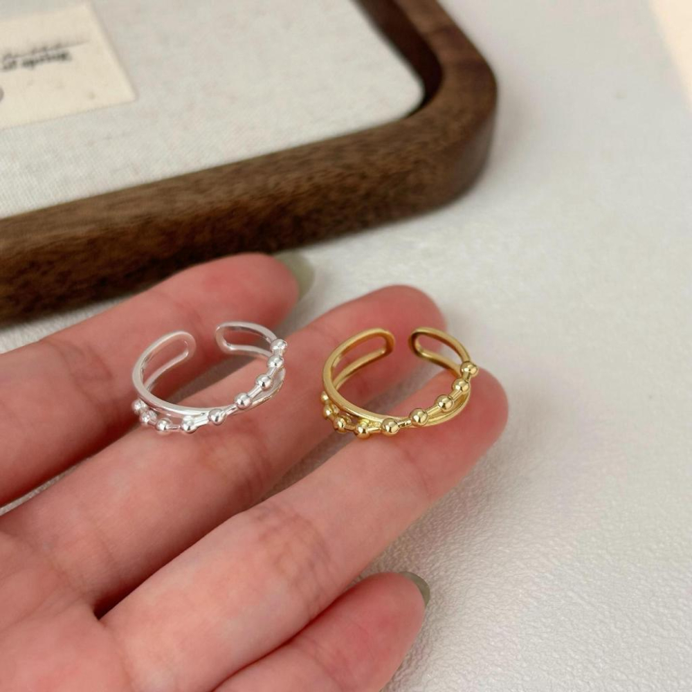 VENUSY | S925純銀鍍18k金｜永恆界線・圓珠銀戒-細節圖5