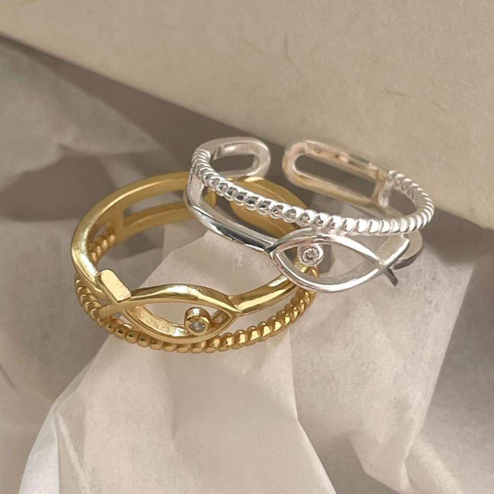 VENUSY | S925純銀鍍18k金｜魚影輕語・開環銀飾-細節圖5