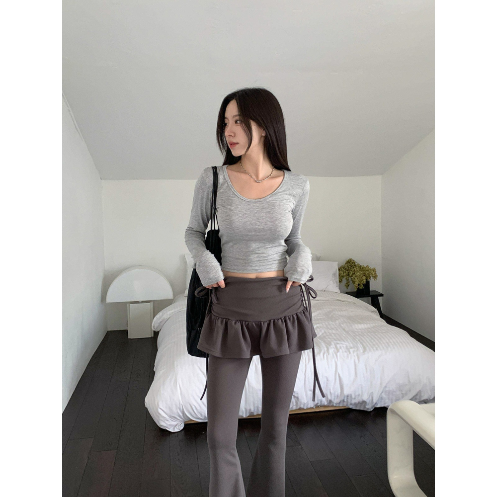 VENUSY｜正韓🇰🇷 - 柔軟修身✓ 韓國女裝｜短版U領長袖T恤 韓國T恤-細節圖3