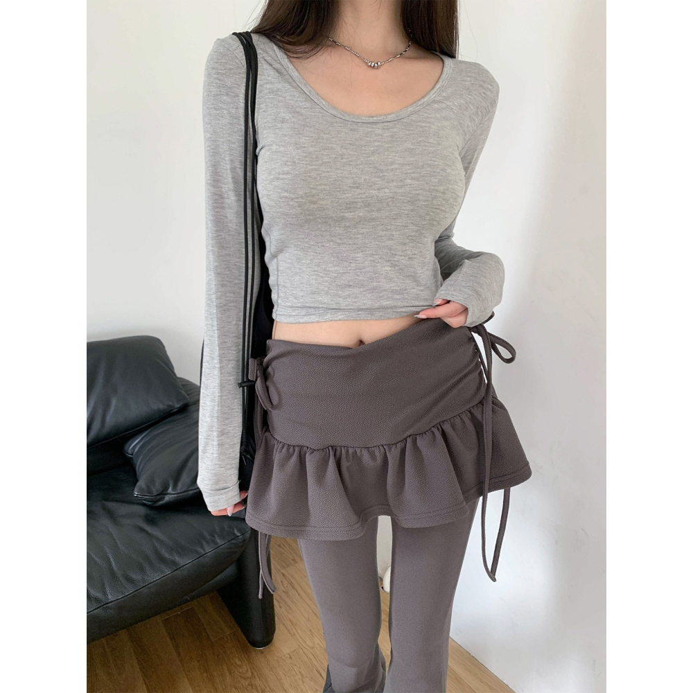 VENUSY｜正韓🇰🇷 - 柔軟修身✓ 韓國女裝｜短版U領長袖T恤 韓國T恤-細節圖5