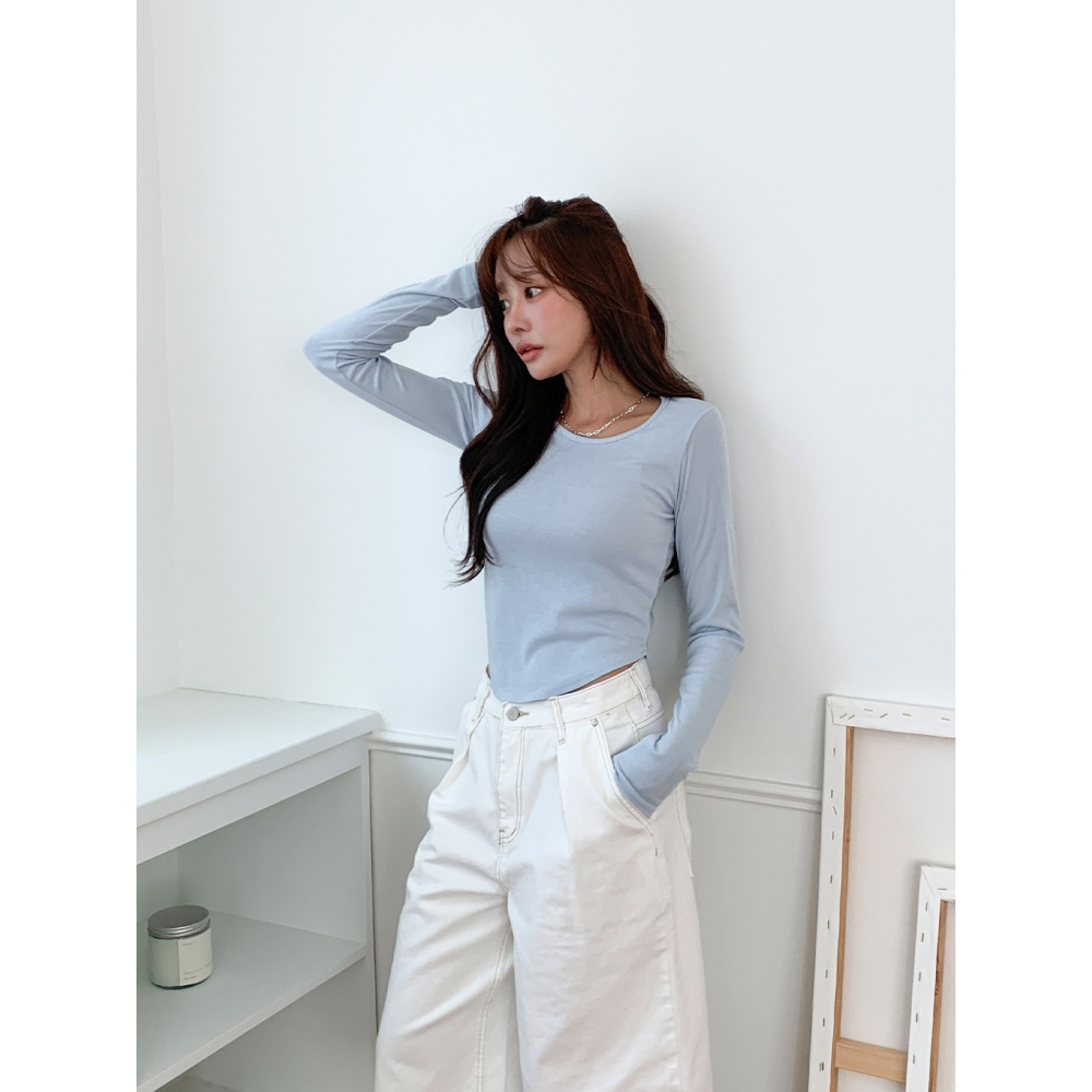 VENUSY｜正韓🇰🇷 - 𝟧 ᴄᴏʟᴏʀꜱ♥︎ 韓國女裝｜圓領修身長袖T恤 韓國T恤-細節圖6