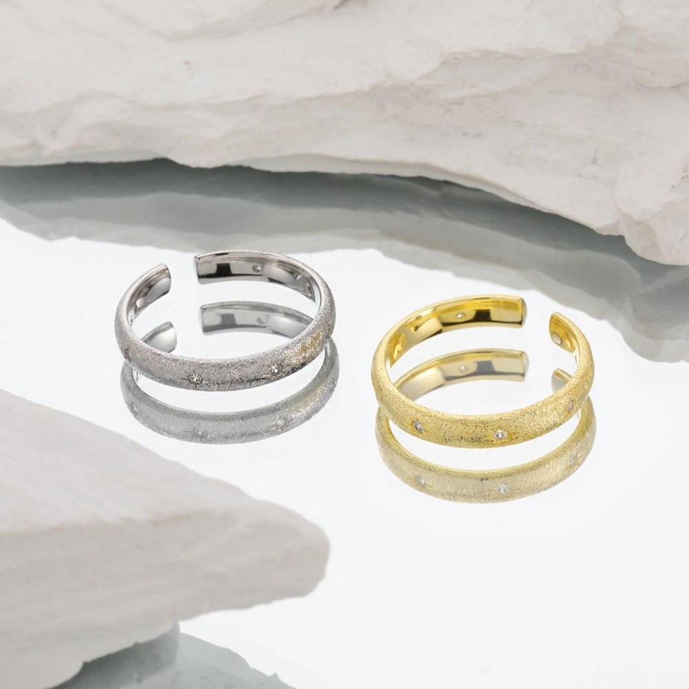 VENUSY | S925純銀鍍18k金｜月隱流光・啞銀微鑲戒-細節圖2